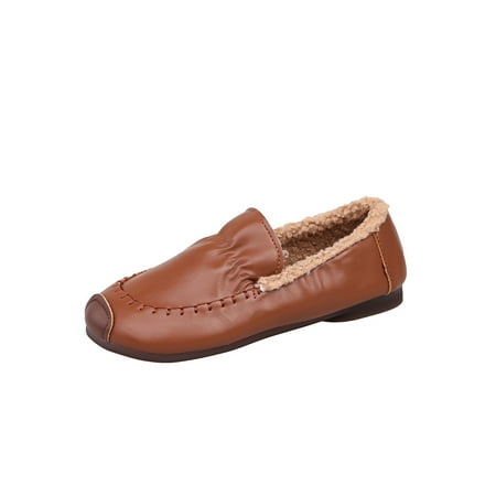

Fangasis Women s Casual Flats Plush Lining Comfort Loafers Party Lightweight Anti-Slip Flat Shoes Brown 7