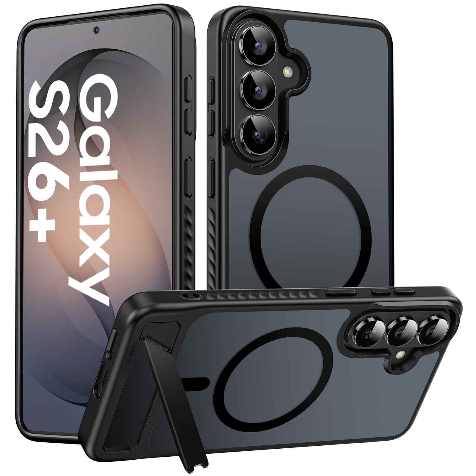 for Samsung Galaxy S26 Plus Case Magnetic, [Compatible with MagSafe][Built-in Invisible Stand ], Military Grade Drop Protection Translucent Slim Case for Galaxy S26 Plus , Black