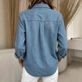 thumbnail image 5 of Danhjin Women's Button Down Denim Shirt Collared Casual Long Sleeve Shirts Tops on Clearance, 5 of 7