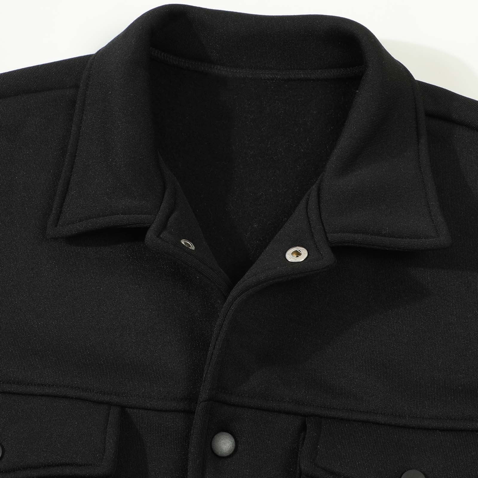 KeShDi Leather Jacket Mens Fleece Jacket Men Casual Fashion Snap Button Cardigan Flip Collar Pocket Long Sleeve Jacket Coat Black 2X