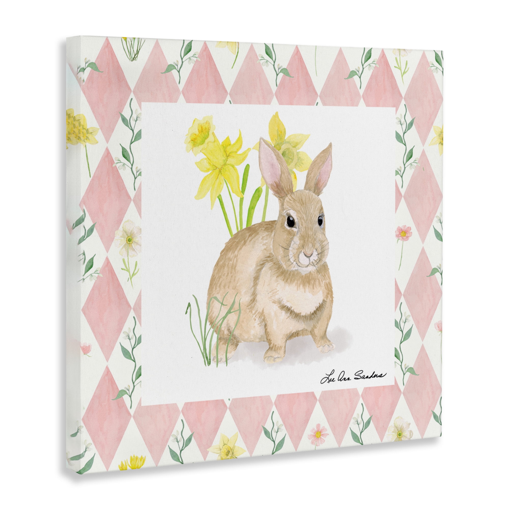Bunny on Pink Argyle Canvas Wall Art, design by Lee Ann Sanders