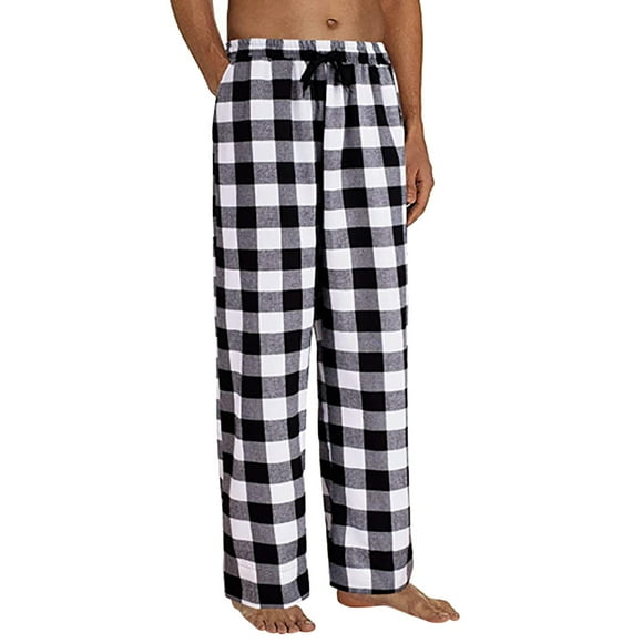 Kcodviy Mens Pajamas Plaid Pants Footed Pajamas Sleep Long Pant with Mens Flannel Pajama Bottoms Pockets Soft Pj Bottoms Mens Flannel Pajama Pants Banded Classic Home Wear Elastic 533 Mens Waist