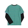 thumbnail image 6 of NEBWOAK Boys Striped Twofer Shirt, Color Block Long Sleeve Crewneck Casual Everyday Base Layer,Green, Size 10, 6 of 8