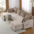thumbnail image 3 of 111.8" Sectional Sofa Pull-out Sofa Bed Versatile Sofa Sleeper with Large Storage Space, Two USB Ports and Two Cup Holders for Living Room (Brown), 3 of 12