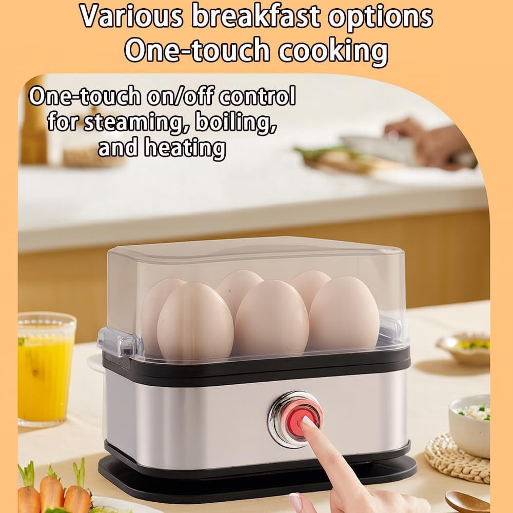 Halreactody Smart Egg Cooker with Auto Shut, Multifunctional Stainless Steel Egg Cooker, Holds up to 6 eggs, also steams other foods, and includes anti-scald tongs for safe handling (1 PCS)