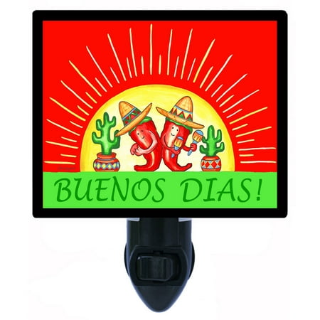 

Southwest Decorative Photo Night Light Plus One Extra Free Switchable Insert. 4 Watt Bulb. Image Title: Buenos Dias. Light Comes with Extra Bulb.