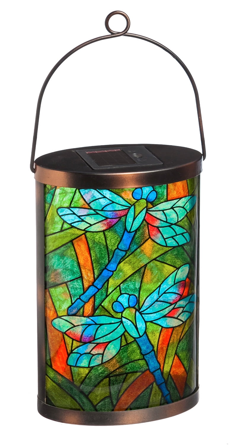 Evergreen Solar Lantern, Tiffany Inspired Dragonfly, 6'' x 3.8'' x 14.8