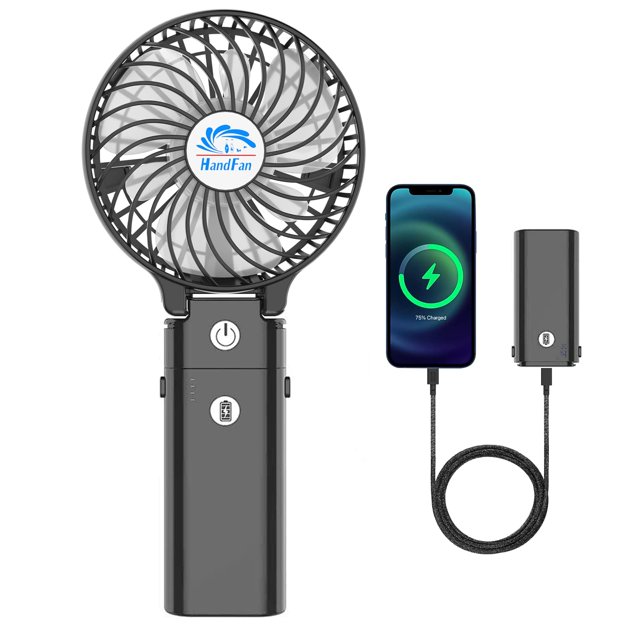 Handfan 5200Mah Portable Handheld Fan Personal Hand Held Makeup Fan Foldable Small Desk Fan Rechargeable Fan Detachable Handle Design Cooling Fan For Travel Outdoors Indoors-Black&Transparent