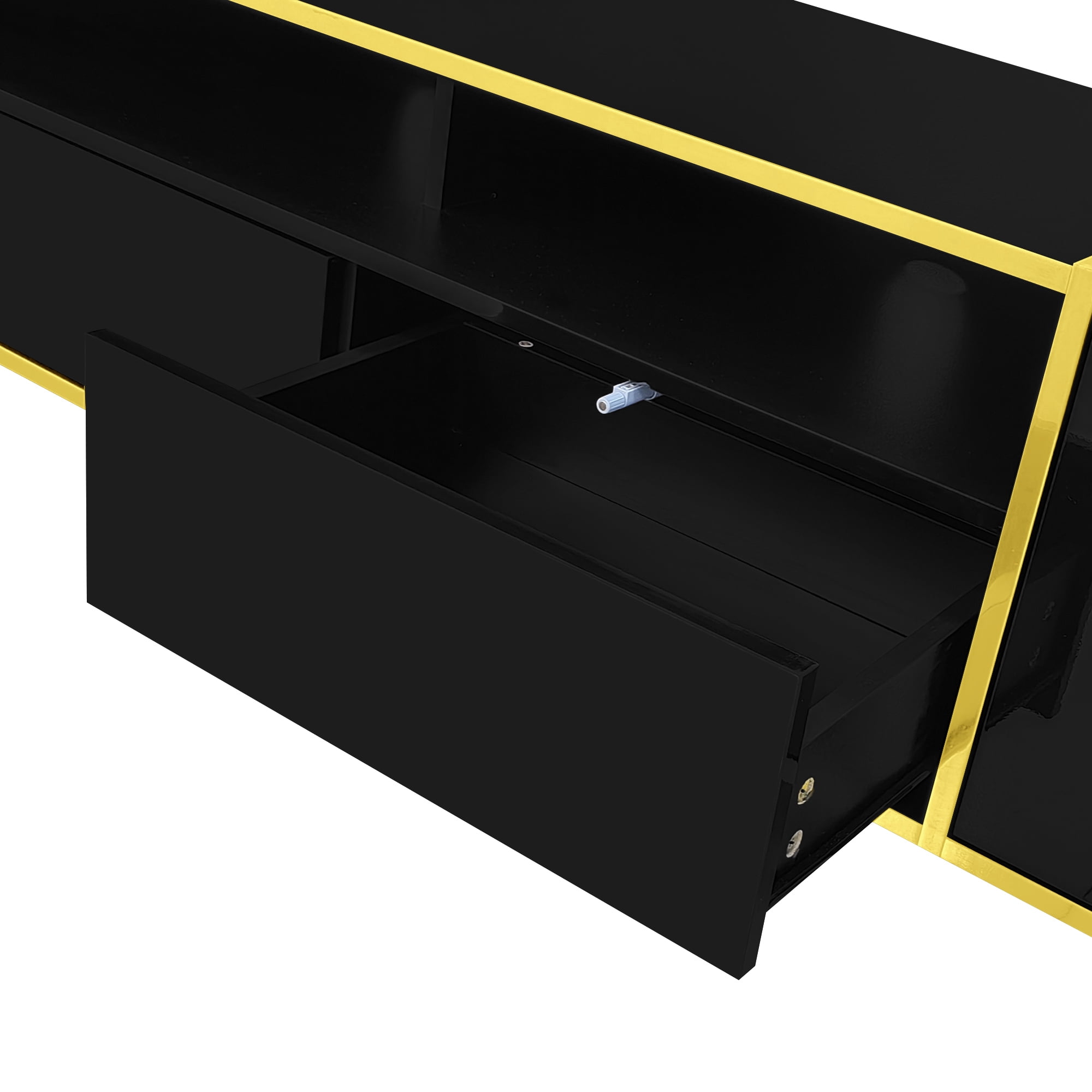 Aukfa Modern TV Stand for TVs up to 80" with App-Controlled LED and Metal Legs for Living room,Black