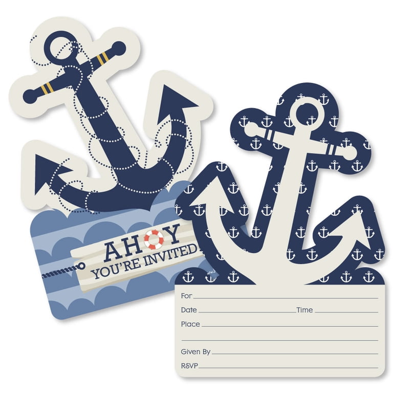 Ahoy - Nautical - Shaped Fill-In Invitations - Baby Shower or Birthday  Party Invitation Cards with Envelopes - Set of 12 - Walmart.com
