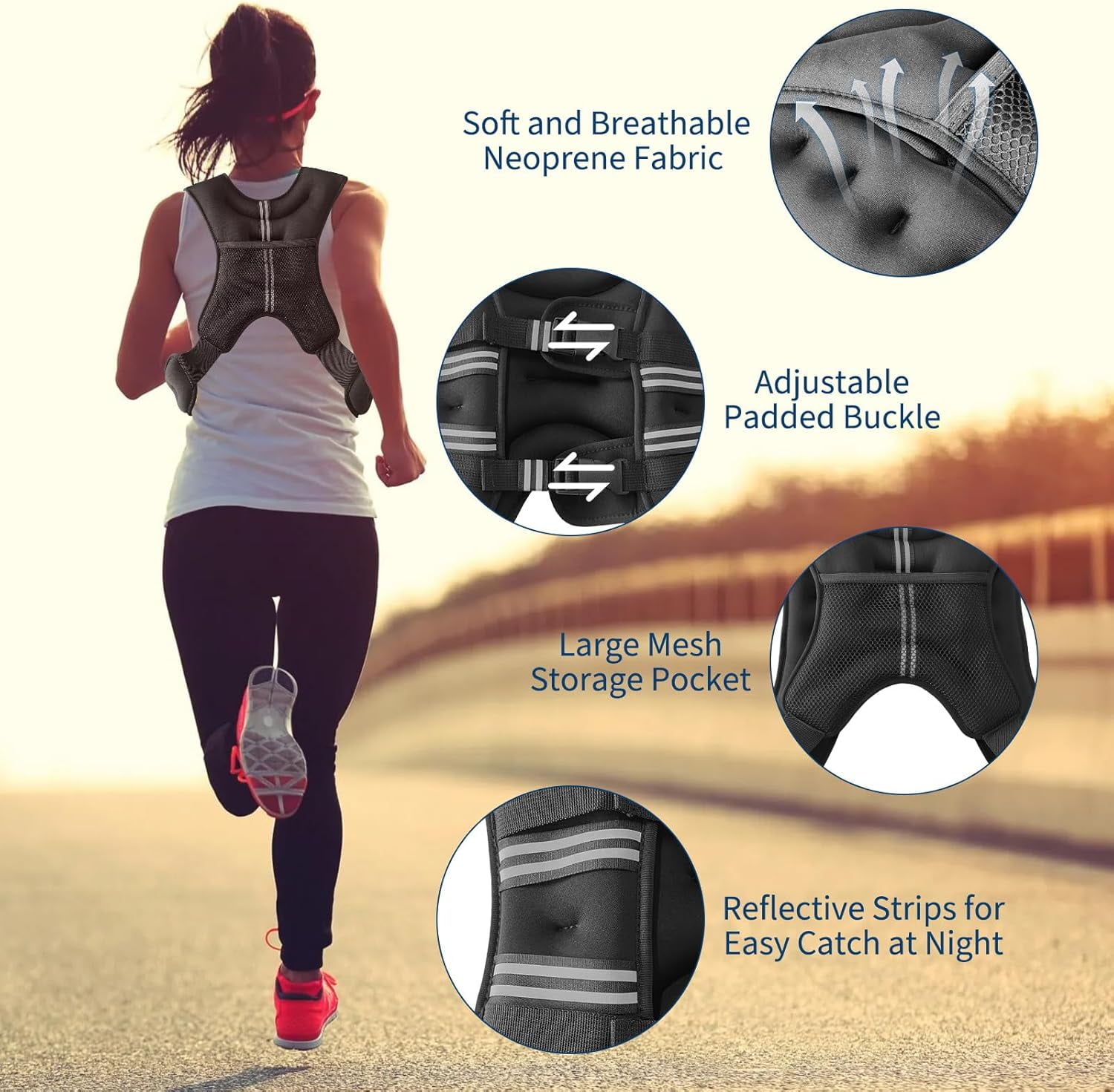 Weighted Vest 20lbs Adjustable for Men & Women, Strength Training Weight Vest with Reflective Stripe, Pocket for Running, Workout, Weight Loss