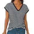 thumbnail image 5 of Women's V-Neck Sleeveless Tee - Breathable Striped Summer Top, Plus Size Loose Fit (XL-8XL, 10 Colors) | Yubnlvae (Black | XXL), 5 of 8