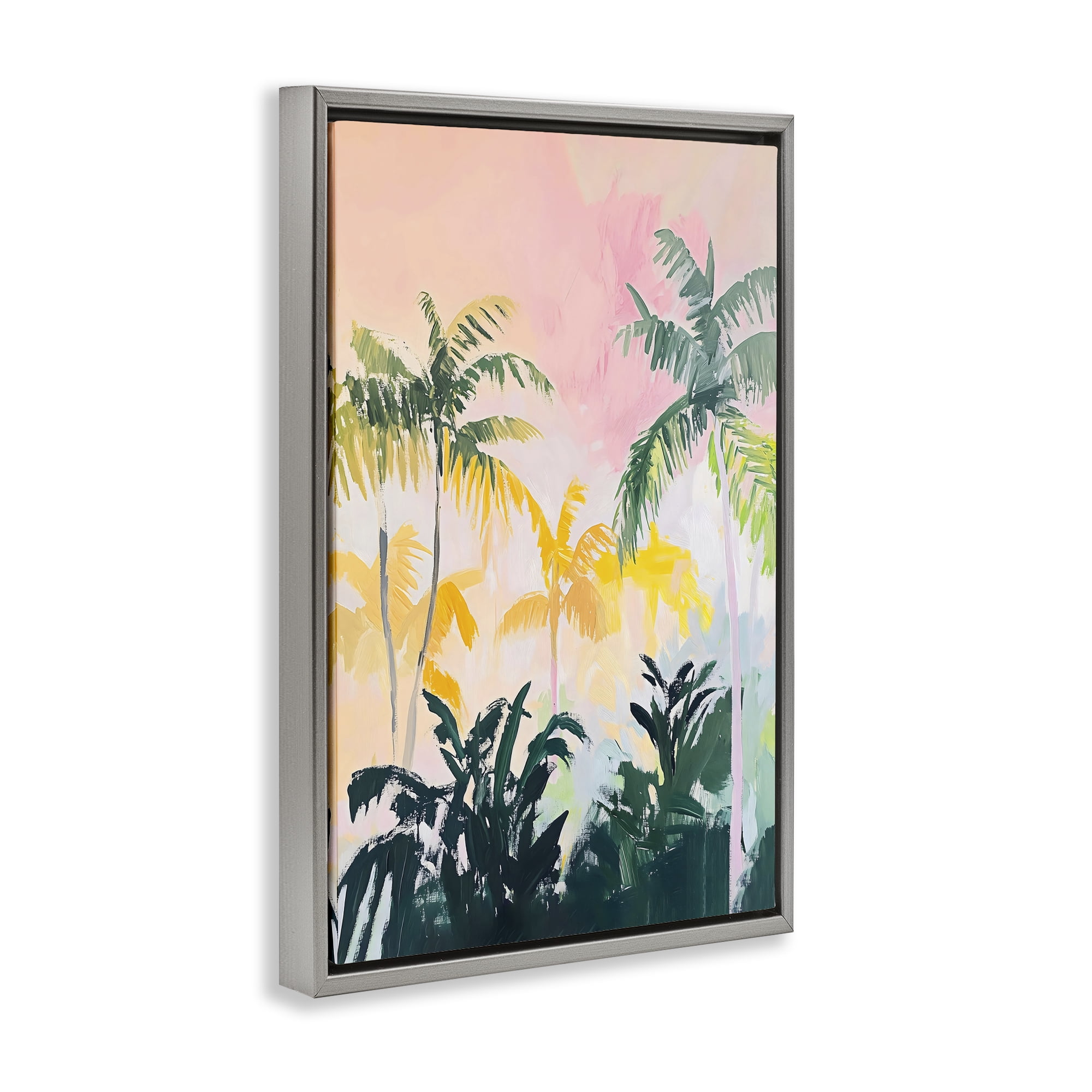 Stupell Industries Pastel Palms in Morning Glow Gray Framed Floater Canvas Wall Art, design by The Prints Vibe