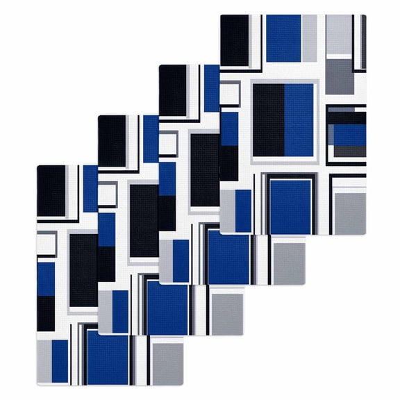 Blue Grey Geometric Kitchen Dish Towels for Drying Dishes Set of 4, Abstract Art Irregular Contemporary Waffle Weave Microfiber Hand Tea Bathroom Towels Quick Dry & Absorbent Towel 15.7x23.6