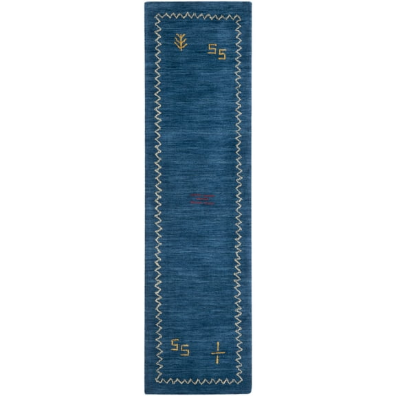 SAFAVIEH Himalaya Yvonne Chevron Bordered Wool Runner Rug, Blue, 2'3" x 10'