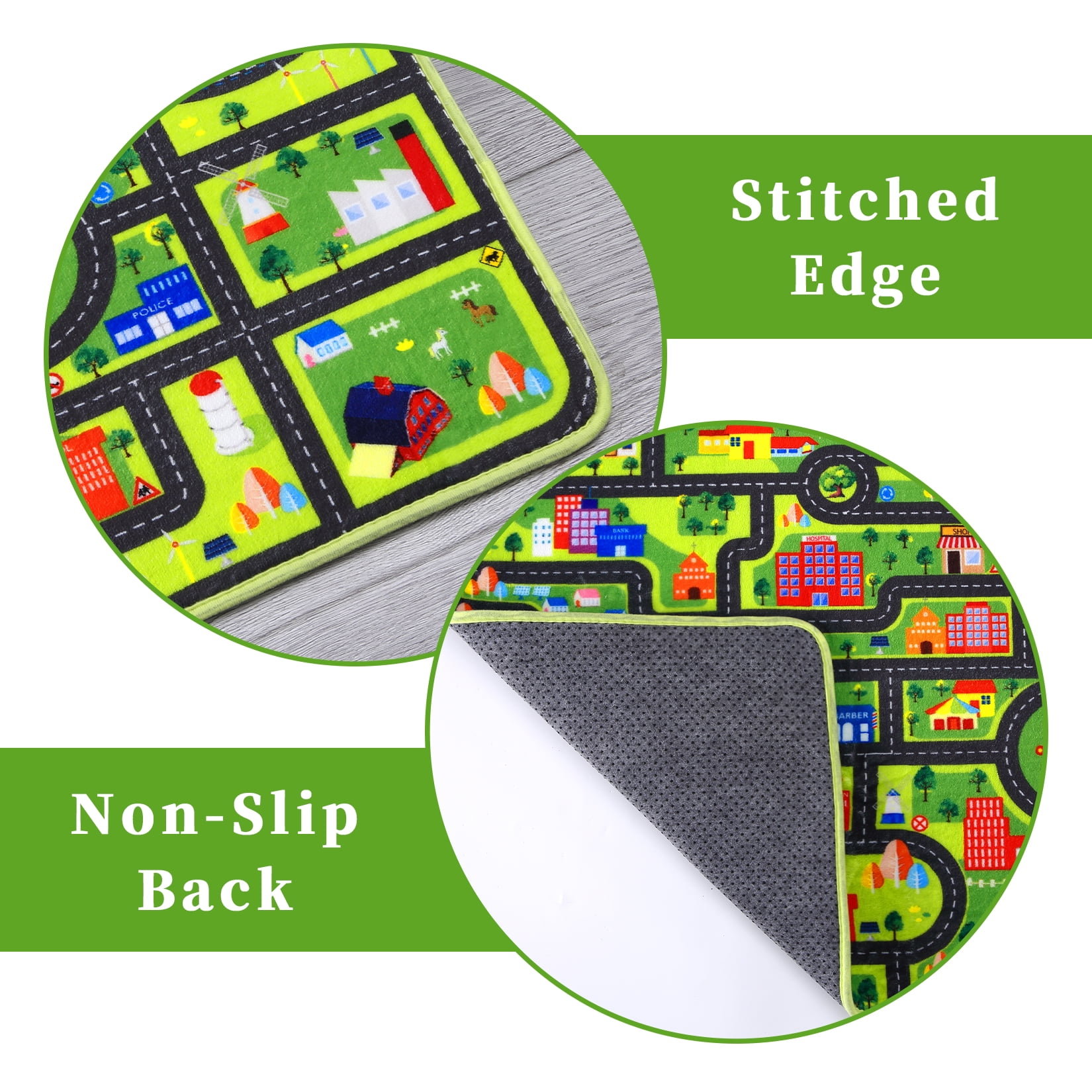 Homhougo—8' x 10' Children's Rug Play Mat City Life Learning Carpet Children's Education Road Traffic System Car Play Mat for Bedroom Playroom, Black