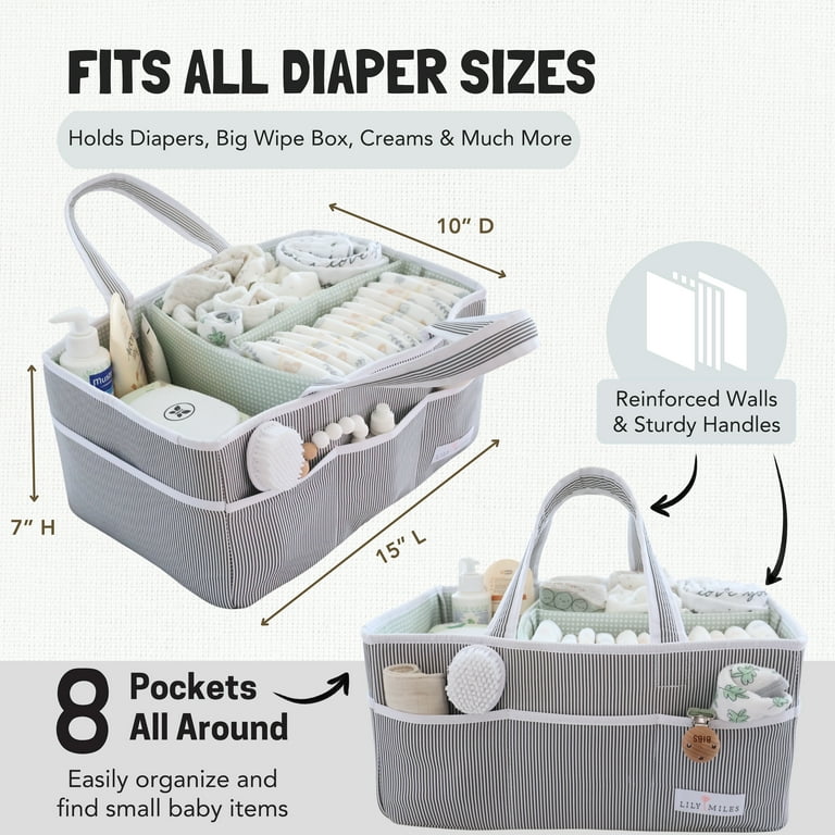 Organisateur Table à Langer Bébé – Caddy Couches Grise Avec Poches Latérales XL
