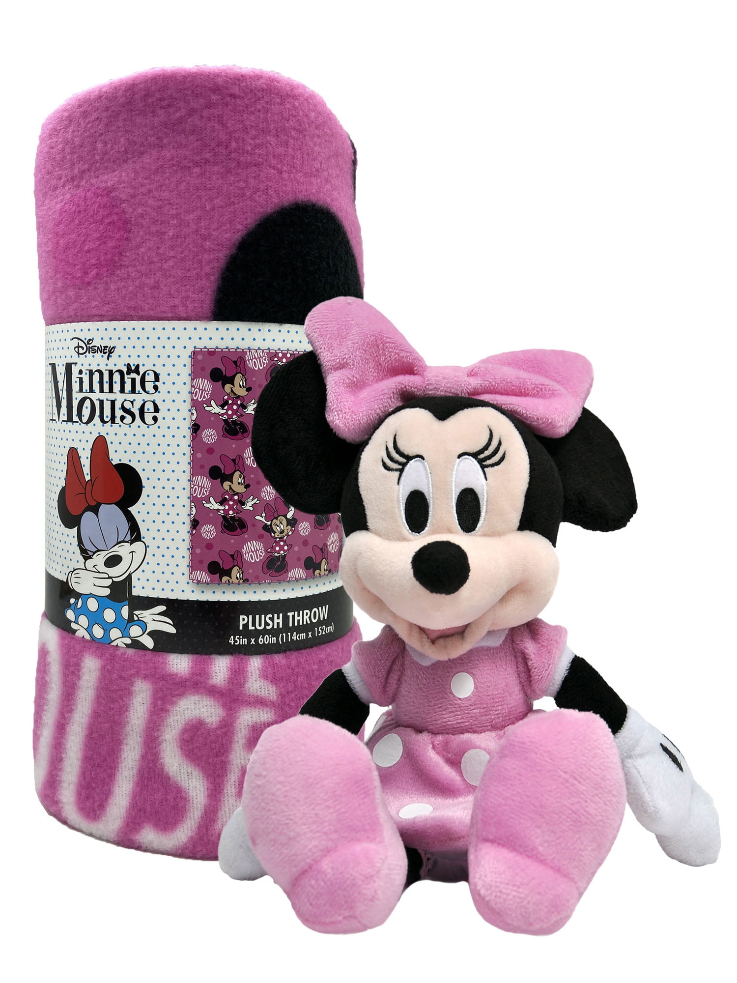 Disney Minnie Mouse Throw Blanket 45" x 60" & Girls Minnie 11" Plush Doll 