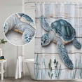 thumbnail image 4 of Ocean Sea Turtle Blue Shower Curtain Set - 48" x 72" Washable Bathtub Curtain with 12 Hooks, Summer Coastal Seaweed Wooden Grain Waterproof Fabric Stall Shower Curtains for Bathroom/Bathtub Décor, 4 of 6