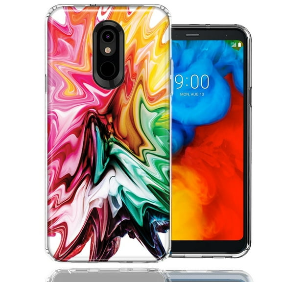 MUNDAZE For LG Stylo 4 Rainbow Flower Abstract Design Double Layer Phone Case Cover