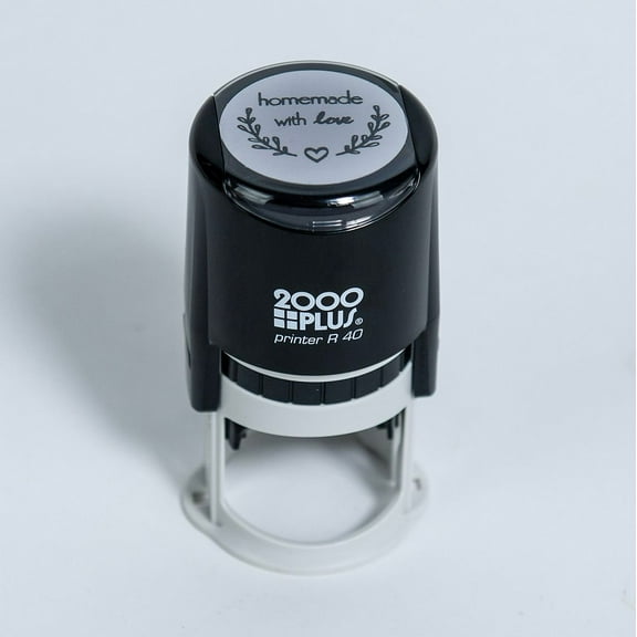 Homemade with Love Self-Inking R40 Round Stamp with Heart and Olive Branch, 1 1/2" Diameter, Black Ink