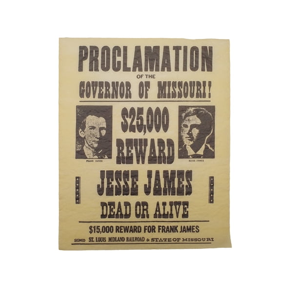 Wanted Jesse & Frank James Outlaws Poster Parchment Paper Western Decor Wall Art