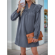 thumbnail image 5 of Vestido de Mujer de Larga con Cuello Alto Holgado y Costuras con Volantes Azul XL, 5 of 9