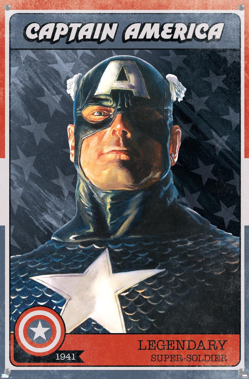 Marvel Comics - Captain America Card Wall Poster with Pushpins, 14.725" x 22.375"