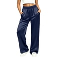 thumbnail image 2 of Karymi Jean Shorts Satin High Waist Wide Leg Pants, Elastic Waist Lounge Trousers with Side Pockets, Solid Casual Sleepwear & Loungewear Pants Capri Pants for Women, 2 of 9