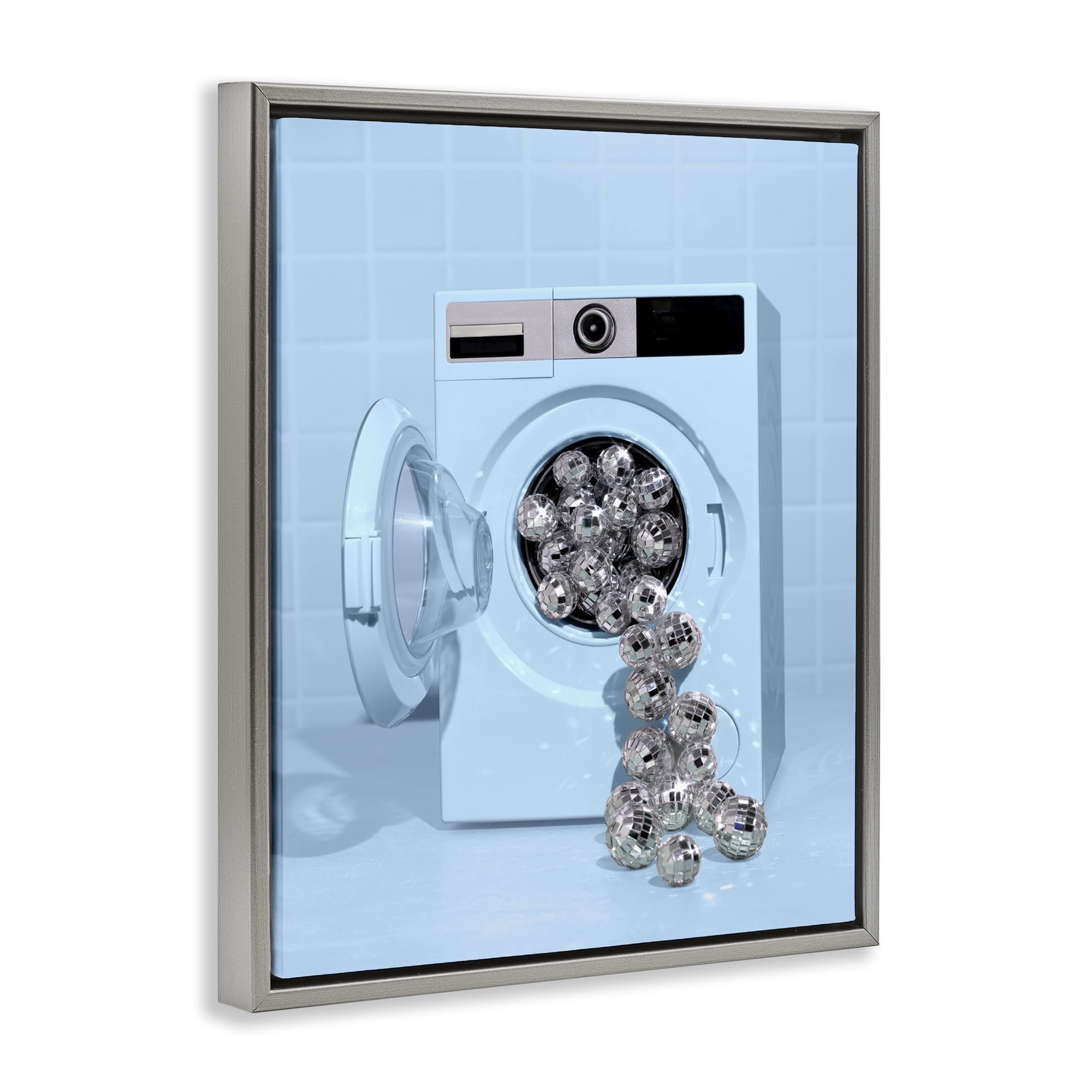 Stupell Industries Disco Laundry Machine over Blue Gray Framed Floater Canvas Wall Art, design by LISH Creative