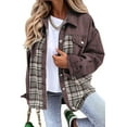 thumbnail image 7 of Women Jean Jacket Long Sleeve Button Down Plaid Oversized Denim Shacket Jackets Boyfriend Plaid Blouse Shacket Top with Chest Pocket, 7 of 7