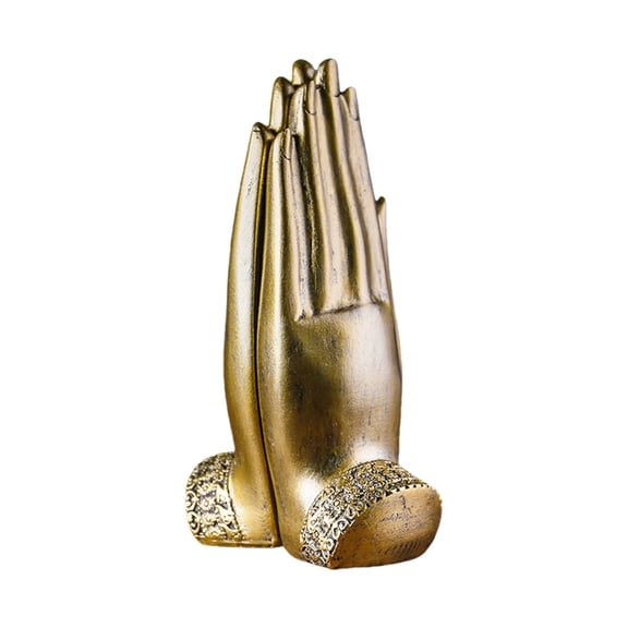 2Pcs Creative Sandstone Buddhas Hand Sculptures for Home Decoration and Meditations Space with Antique Gold Finish