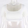 thumbnail image 3 of SAYOO Women's Solid Color T-Shirts, Short Sleeve Square Neck Slim Fit Ribbed Crop Tops, 3 of 10