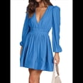 thumbnail image 2 of Vestido Mini de Larga con Escote en V Profundo para Mujer, Corte A, Cintura Alta, Informal, Fluido, Ideal para Invitadas de Boda. Azul S, 2 of 10