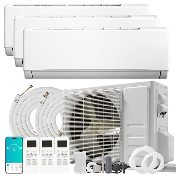 PHILODECO 3 Zone 12000 12000 12000 BTU Wi-Fi Mini Split AC/Heating System,20 SEER2 Ductless AC,36000 BTU Split Air Conditioner with Pre-Charged Condenser, Heat Pump & 25Ft Line Set, 208-230V