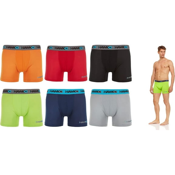 Tony Hawk Mens Performance Boxer Briefs - SPORTY FIT Short Leg 6-Pack Mystery Colors Stretch Breathable No Fly S-5X