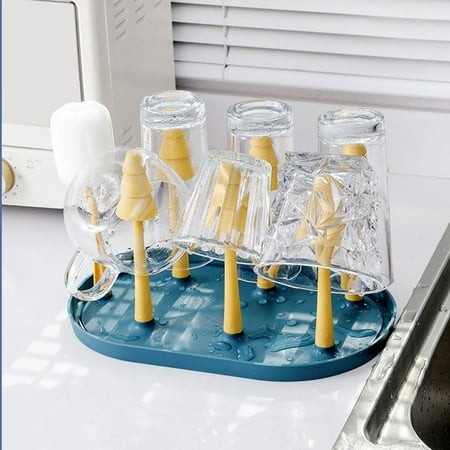 

Cup Drain Rack Baby Bottle Holder Wine Glass Rack Cup Storage Rack with Brush Upside Down Teacup Holder Kitchen Use