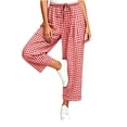 thumbnail image 4 of Asgosdo Women Pants Drawstring High Waisted Grid Straight Leg Loose Fit Soft Breathable Capris Pants with Pockets, 4 of 5