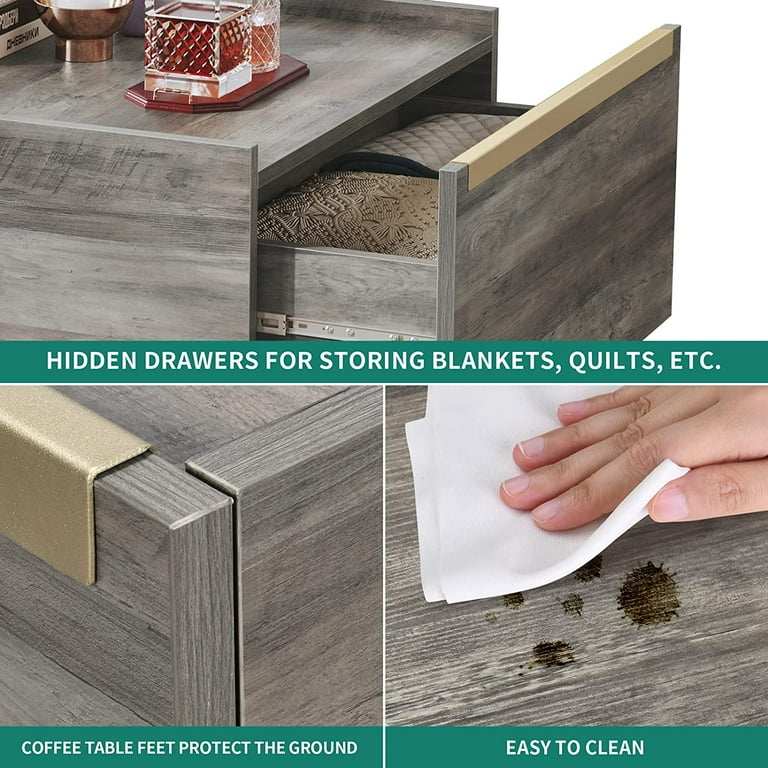 DWVO Farmhouse Square Coffee Table with Storage Coffee Tables for