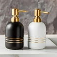 thumbnail image 5 of Elegant Cylinder-Shaped Soap Dispenser, Matte Ceramic Bottle Designed with Simple Golden Lines(Black), 5 of 6