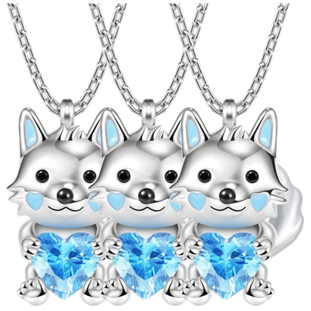 Colgantes con Dije WolfNeck01 3 Pzas Collar Lobo/Corazón Plata/Azul Metal. High Monaco MXWOF-003