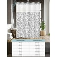 thumbnail image 6 of No Hook Cloth Fabric Shower Curtain with Snap in Liner, Gray Flowers Waterproof Shower Curtains Set with See Through Top Window, Farmhouse Pastoral Vintage Plants Branches Bath Curtains 72"x72", 6 of 6