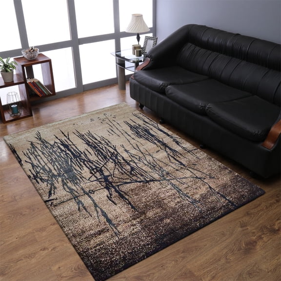 RUGSOTIC CARPETS MACHINE MADE HEATSET POLYPROPYLENE AREA RUGS - 6'x9', Rectangle Shape, Beige Color, Abstract Modern Design, High Pile Machine Made Area Rugs for Living Room, Bed Room (M00007)