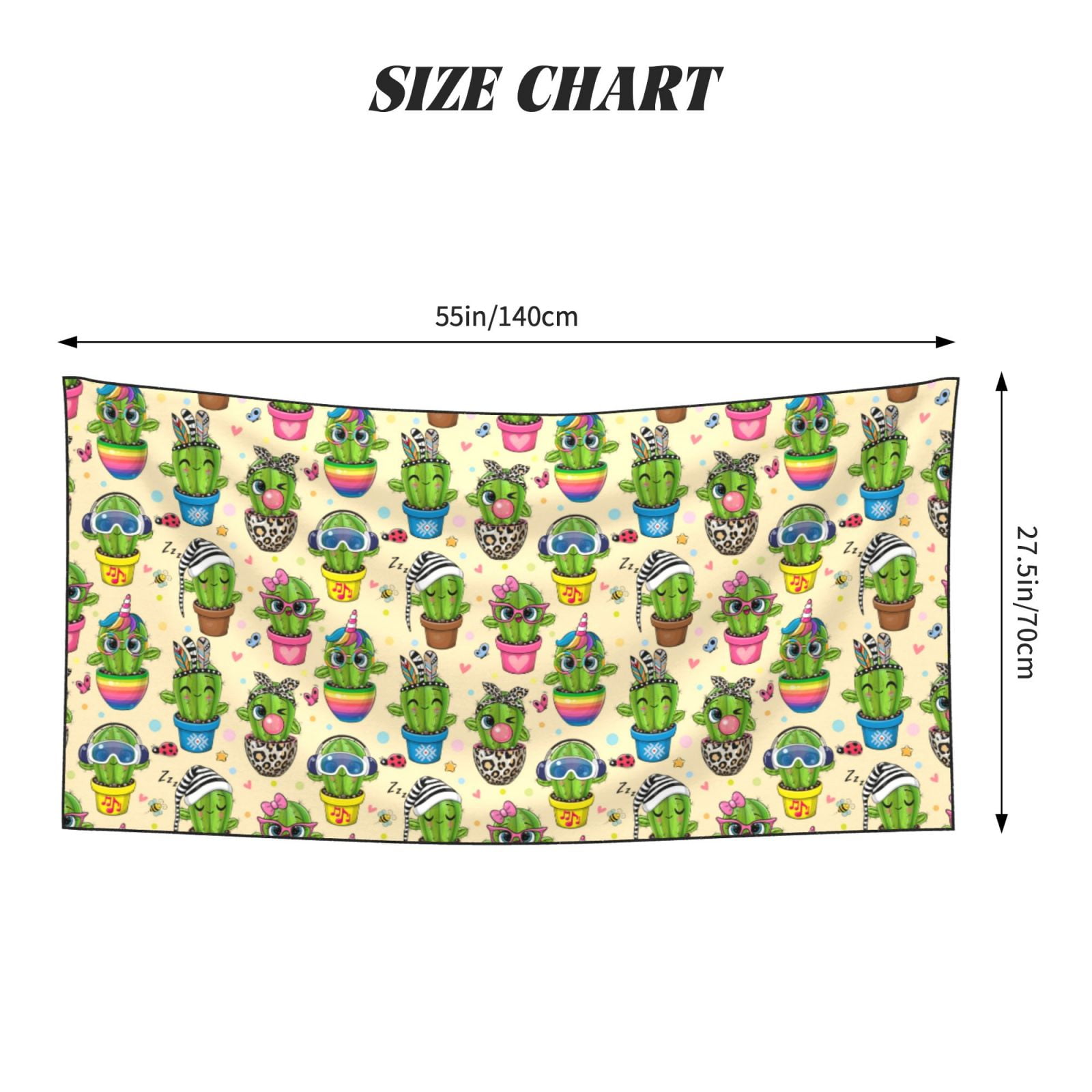 Picia Cute Cartoon Cactus Print Silver Fox Velvet Beach Towel,Quick-Dry Beach Towel,Lightweight Travel Towel,Portable Beach Towels