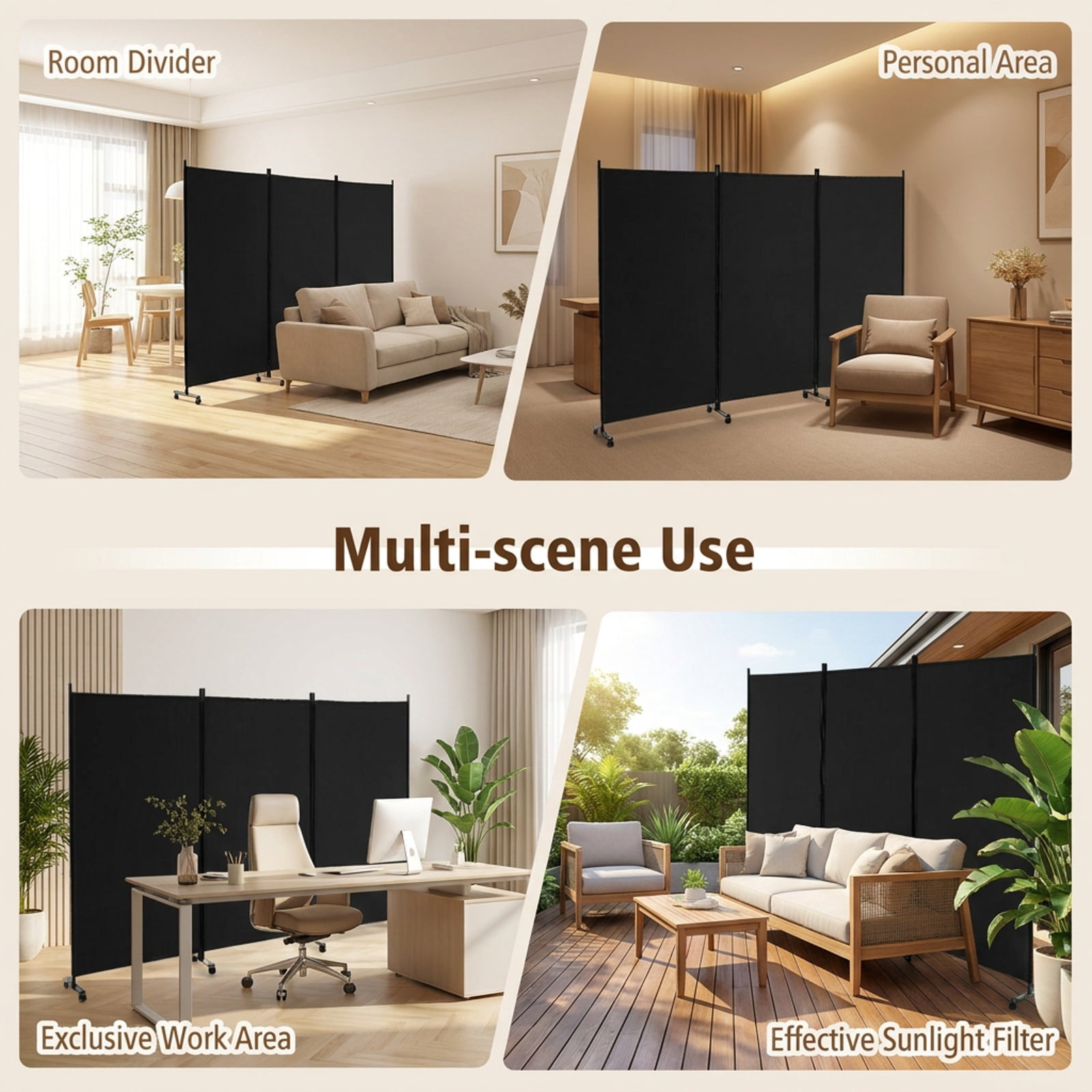 Vebreda 3 Panel Folding Room Divider with Lockable Wheels, Durable Material and Sturdy Frame, Perfect for Multi-scene Use, folding privacy screen