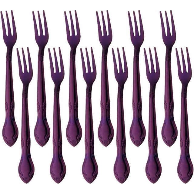 12-Piece Oyster Fork Set, Stainless Steel Cake Forks Service for 12 Silverware Flatware Utensils-5.9 Inches, Purple