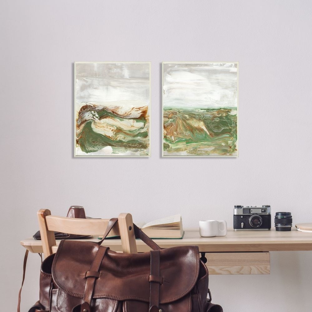 Stupell Industries Abstract Paint Fluid Green Brown Design Graphic Art Gray Framed Art Print Wall Art Set of 2, 16x20, by Lila Bramma