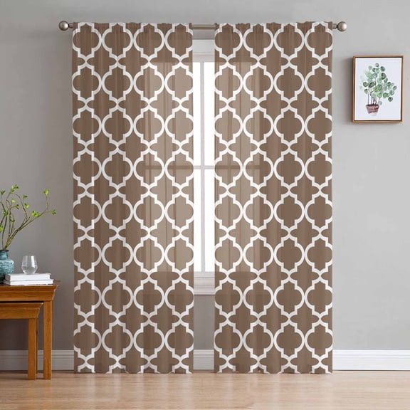 ERUNPONLY Brown Moroccon Sheer Curtains 72 Inch Length 2 Panels Set, Retro Country Minimalist Abstract Motifs Voile Window Treatment Curtains Sheers Drapes for Bedroom/Living Room/Kitchen 52"x72"x2
