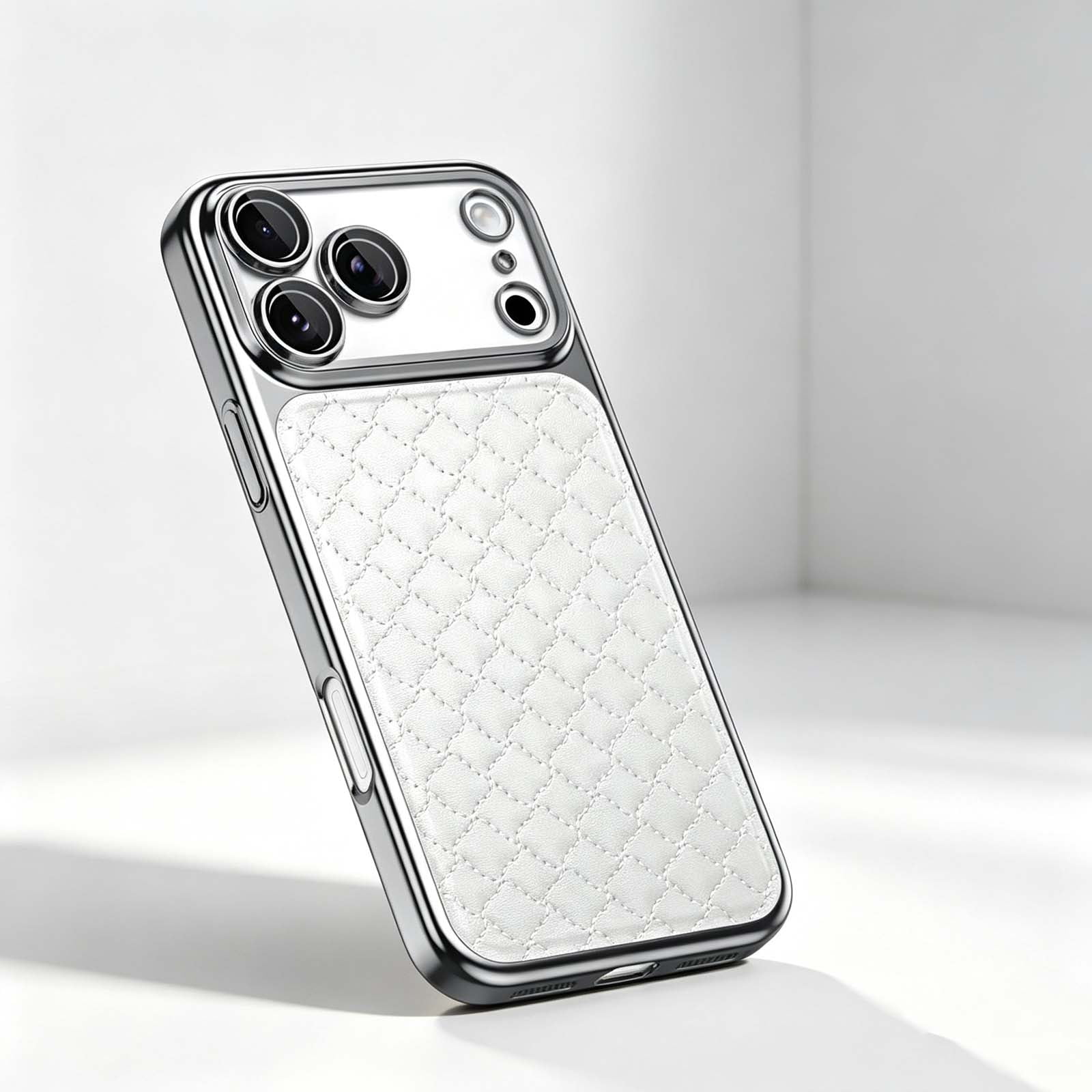 For iPhone 17 Phone Case,Built-in Magnetic Ring,Fit For Mag-Safe,Anti-Scratch Skin-Friendly Rhombus Textured PU Leather Back,Shockproof Non-Slip Protection Phone Case,White