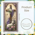 thumbnail image 2 of Cross Design He is Risen Banner Purple Fabric Easter Cross Display White Lamb Pink Roses Resurrection Backdrop for Easter Party Church Service Religious Gathering, 2 of 3